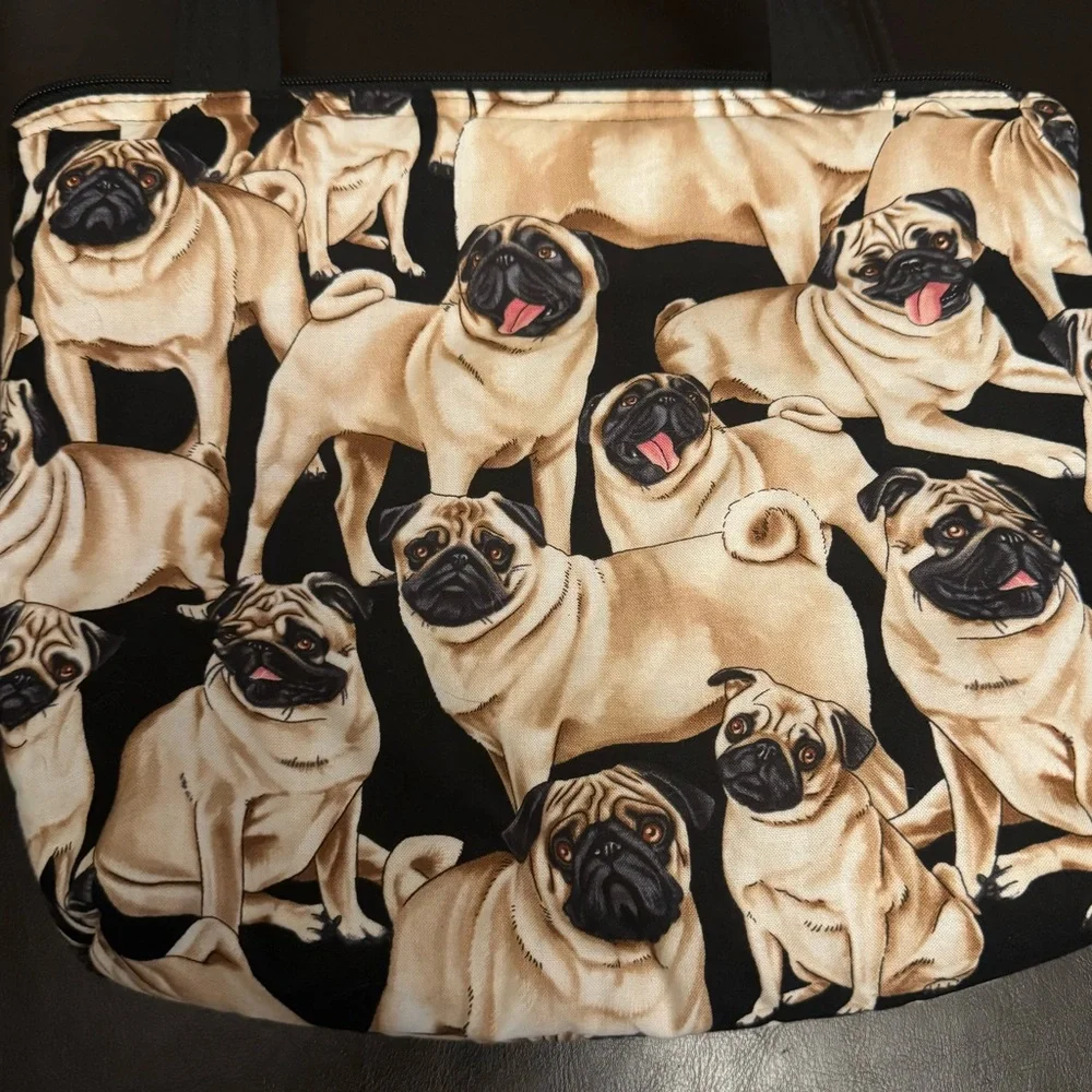 Pugs Tote Bag 12x10 Black Handles and Lining